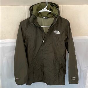 The North Face Green Raincoat with Hood and Reflective Details